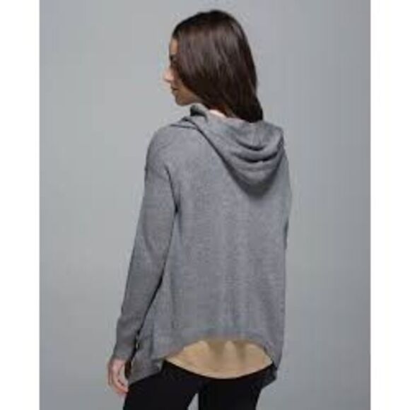 Lululemon Cabin Yogi Heathered Medium Grey Slate Ribbed Hooded Cardigan Cashmere - Picture 14 of 14